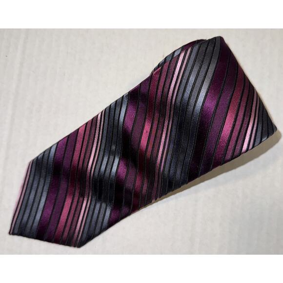 Calvin Klein Silk Blend Necktie Pink Purple Gray Striped Regimental Tie 60x3.5” - Picture 1 of 6